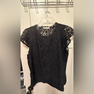Black Lace Cap-Sleeve Blouse by Terranora